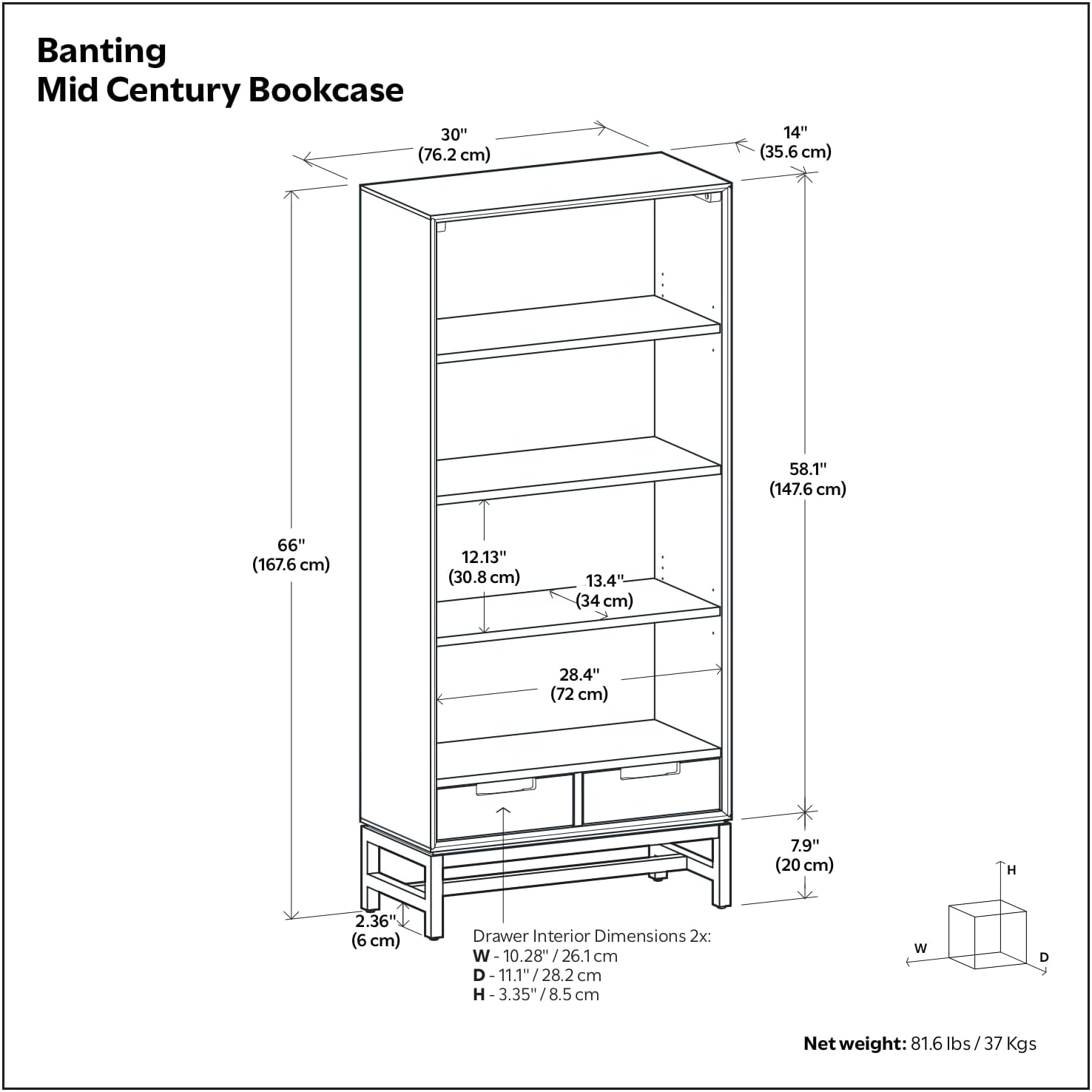 SIMPLIHOME Banting Desk and Bookcase Bundle - 72 inch Wide Solid Wood Desk with Drawers and 30 inch Wide 4-Shelf Bookcase in Walnut, Modern Industrial Home Office Furniture (Set of 2)