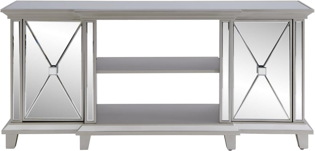 SEI Furniture - Toppington Mirrored Media Console - Transitional Design, Silver & Mirror Finish - Ideal for Living Room, Family Room (MS1010356)