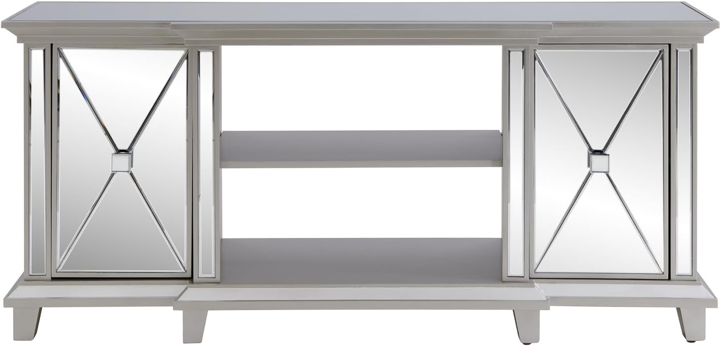 SEI Furniture - Toppington Mirrored Media Console - Transitional Design, Silver & Mirror Finish - Ideal for Living Room, Family Room (MS1010356)