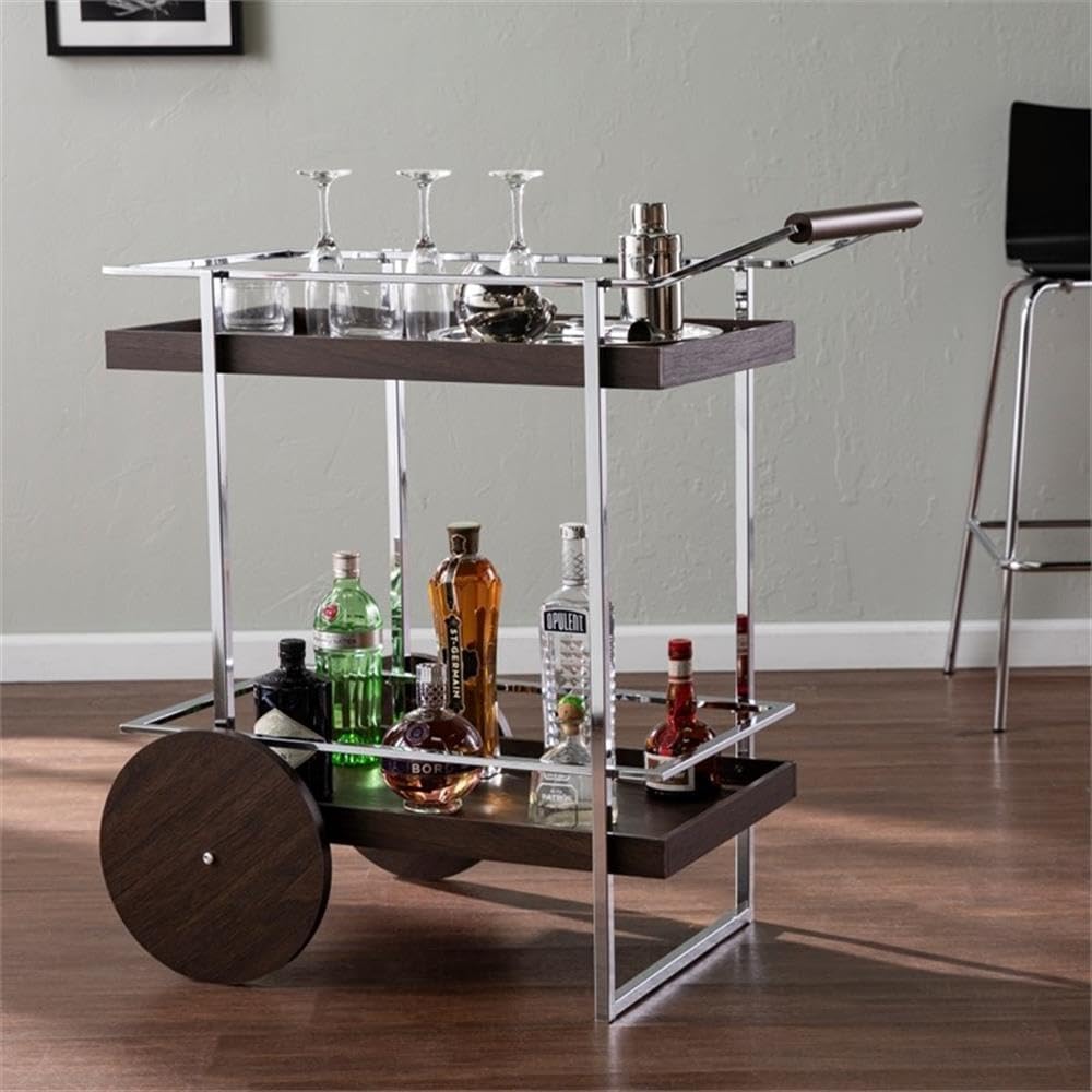 SEI Furniture Dorben Rolling Bar Cart, Wine Glass and Glass Holder, Brown