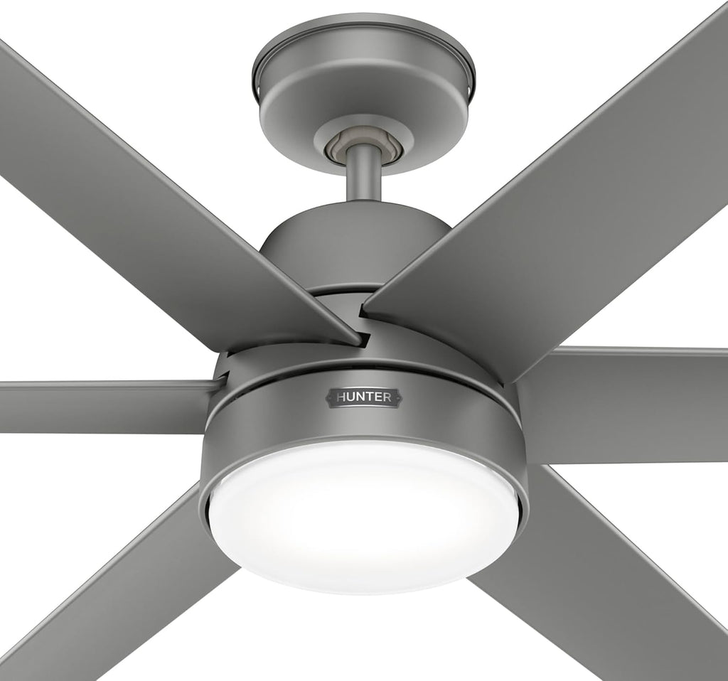 Hunter Fan 60 inch Casual Matte Silver Indoor/Outdoor Ceiling Fan with Lights for Patio, Farmhouse, Bedroom, Living Room/Family Room, Dining Room, Kitchen, Office (Renewed)