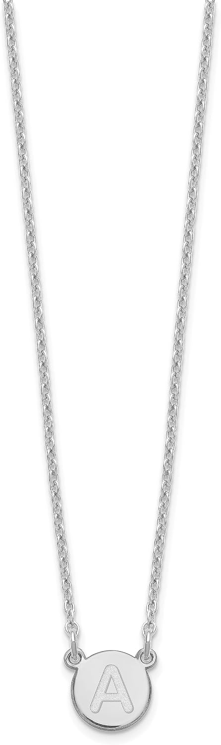 925 Sterling Silver Tiny Circle Block Letter Initial Cable Chain Necklace (Length 18 in)