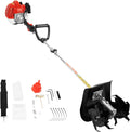 42.7CC 2-Stroke Gas Powered Tiller Cultivator Mini Tiller Cultivator Gasoline Engine Tiller Hand Tiller for Gardening Planting Weeding