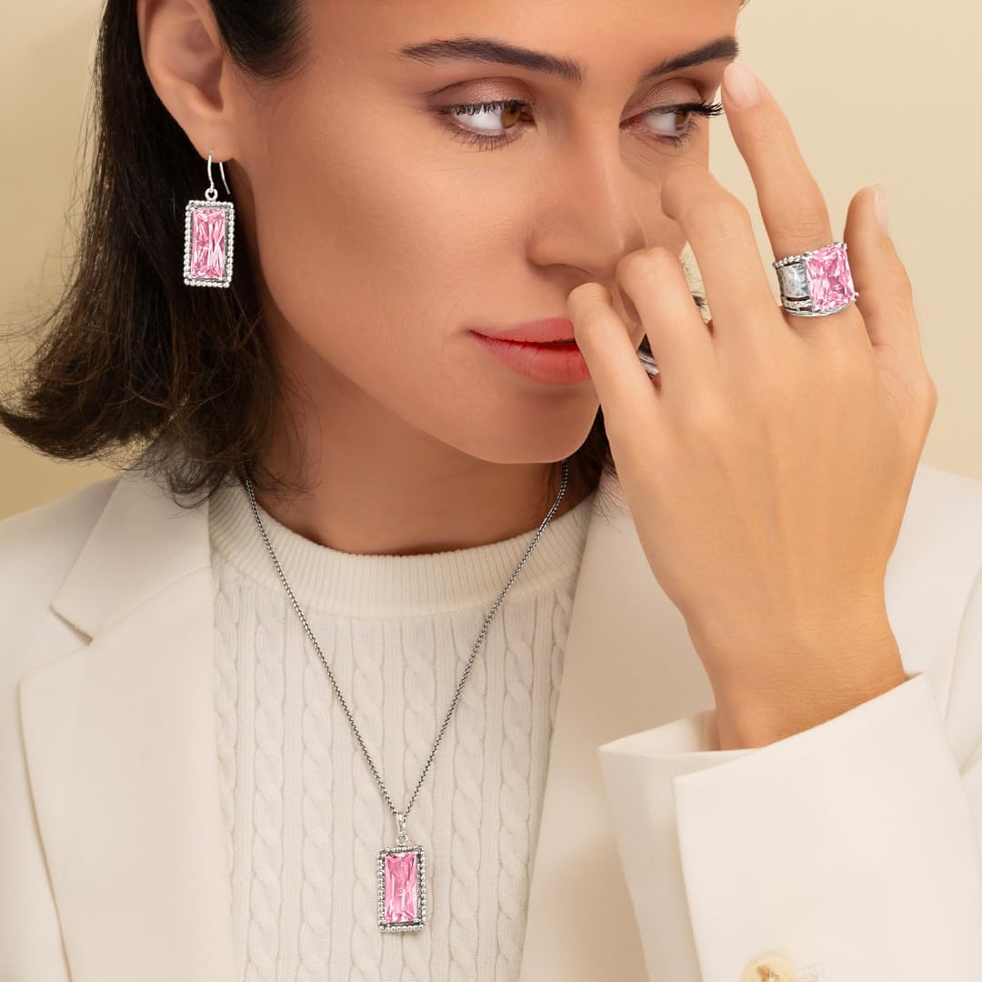 JEAN RACHEL JEWELRY 925 Sterling Silver Necklace for Women - Baguette with Cubic Zirconia Vintage Design - Hypoallergenic, Lead & Nickel Free - Artisan Handcrafted Statement Necklace