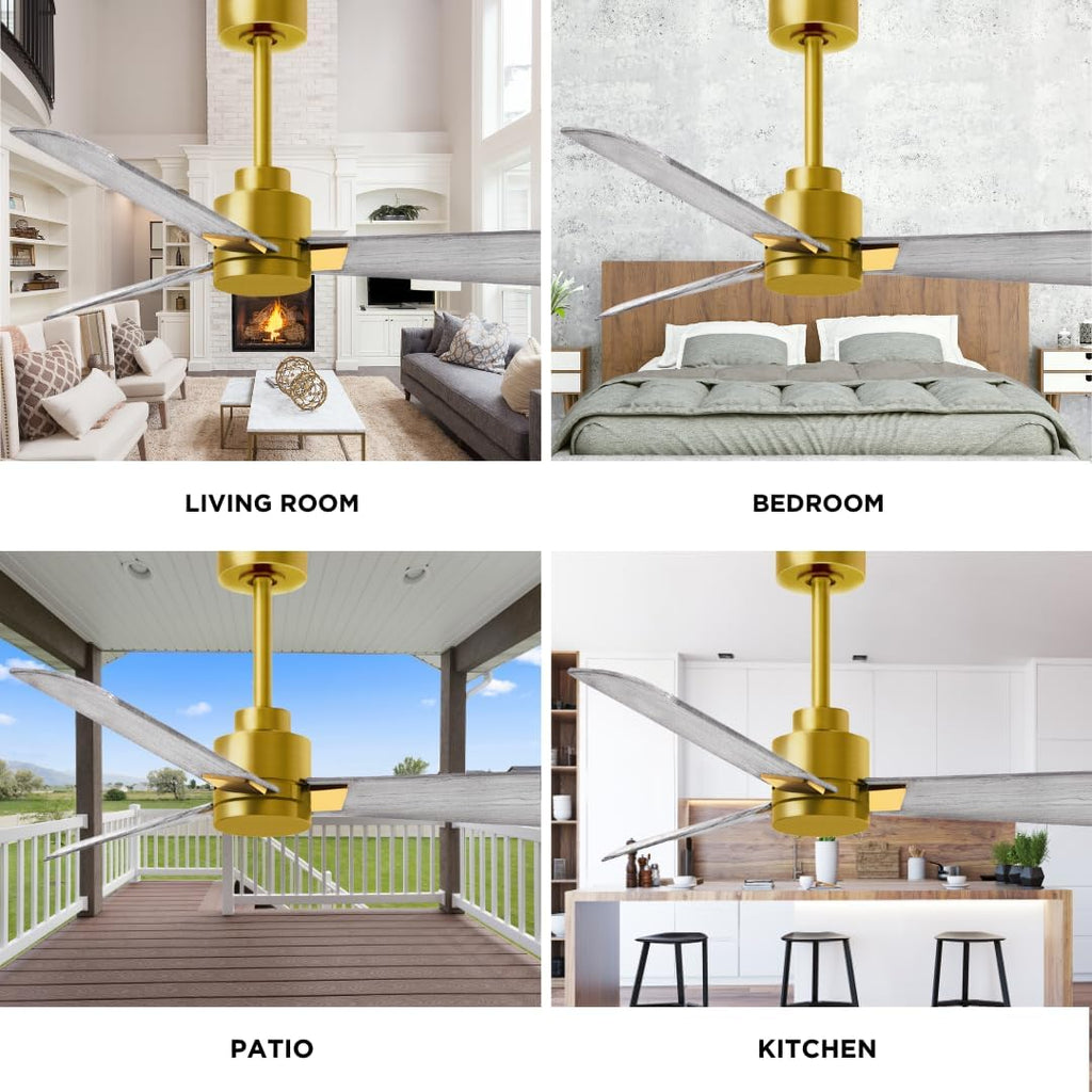 Matthews AK-BRBR-BW-42 Alessandra Wet Rated 42' Outdoor Ceiling Fan without Light, Remote Included, Silent DC Motor, Brushed Brass with Barn Wood Tone