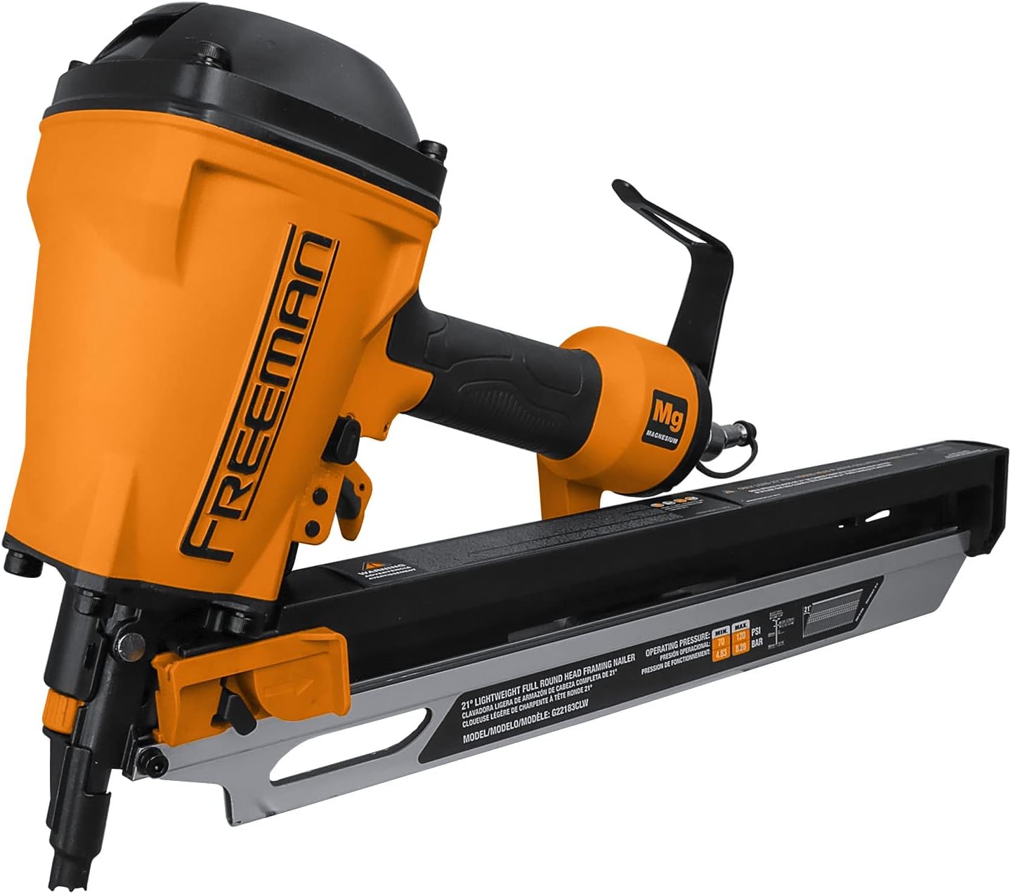 Freeman Compact Lightweight Pneumatic 21° 3-1/4' Framing Nailer | G22183CLW | Framing, Subfloors, Roof Decking, Pallet and Shipping Crate Assembly, Wood Fencing