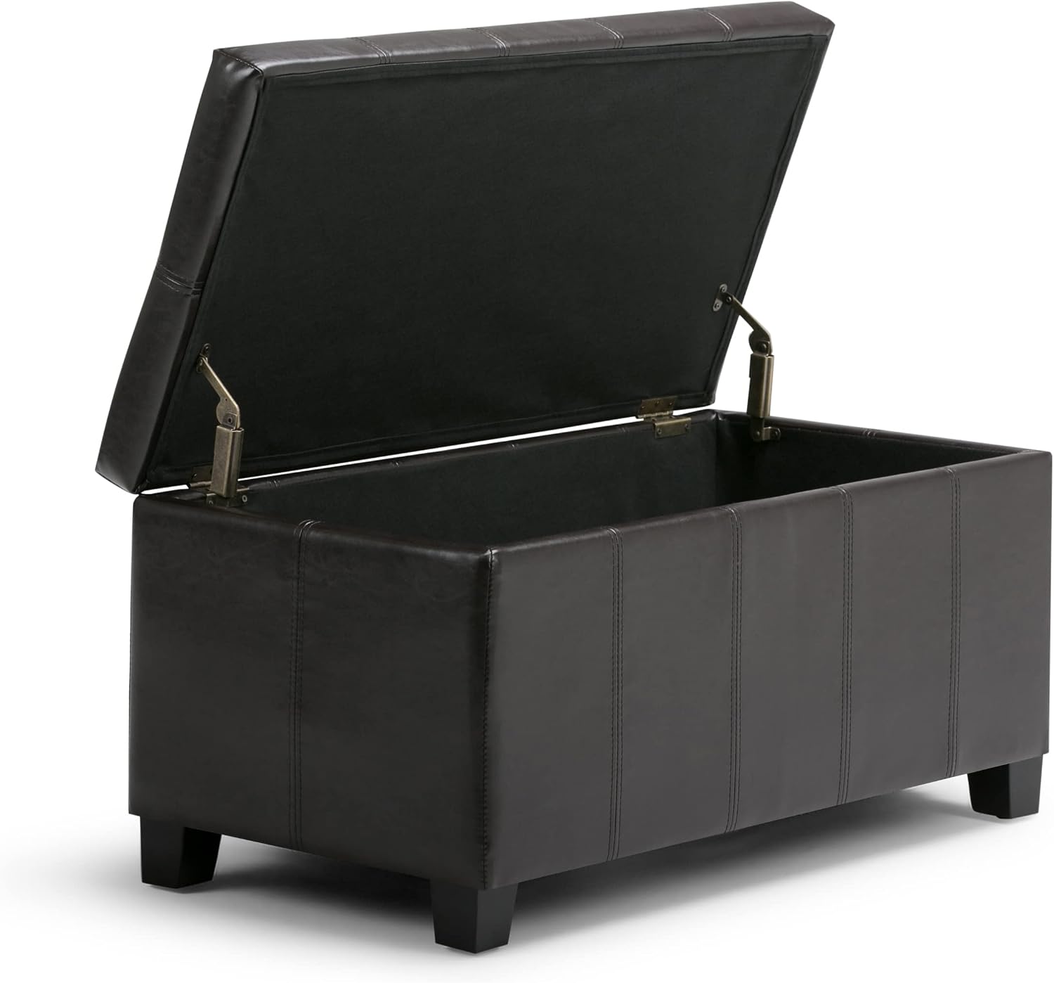 SIMPLIHOME Dover Storage Ottoman Bench - 36 inch Wide Upholstered Vegan Leather Rectangular Lift-Top Ottoman in Tanners Brown, Contemporary Bench for Living Room with Safety Hinges