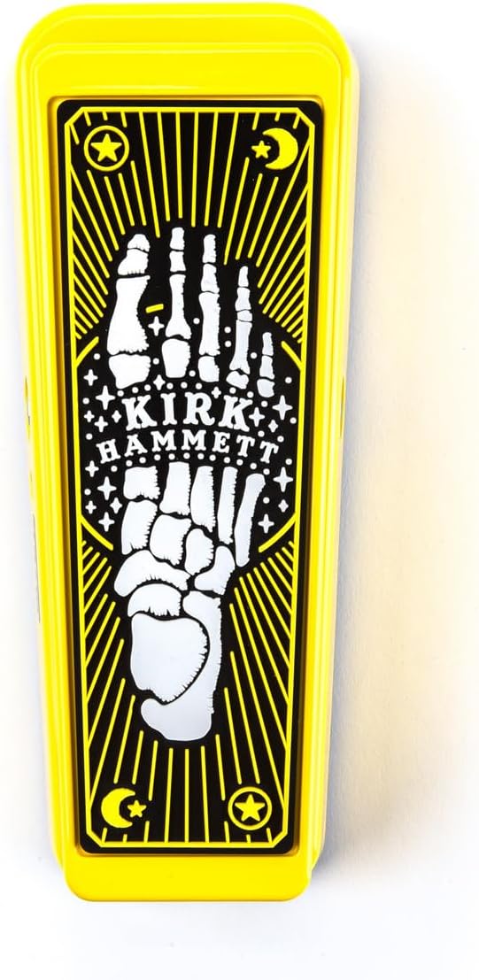 Dunlop KH95Y Kirk Hammett Cry Baby Wah Yellow Sparkle Edition - Bundle with 2 Patch Cables and Dunlop Custom Jazz III Guitar Picks