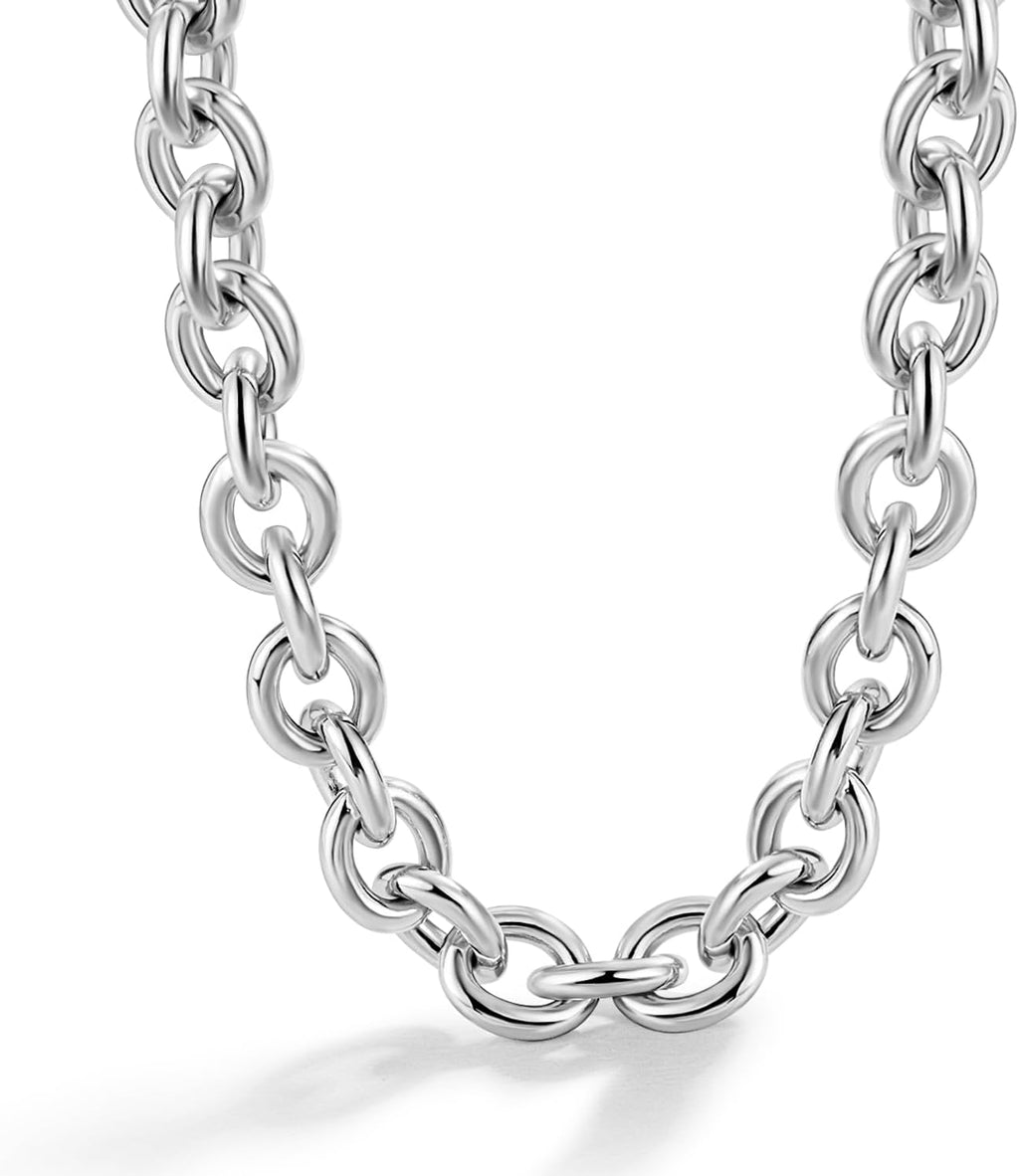 Dankadi 925 Sterling Silver Classic Round Cable Wire Link Necklace Men Cuban Curb Oval Belcher Link Chain Choker 16 to 30 in For Women 24k Gold Plated Jewelry Gift (8.5MM Silver, 22 inch)
