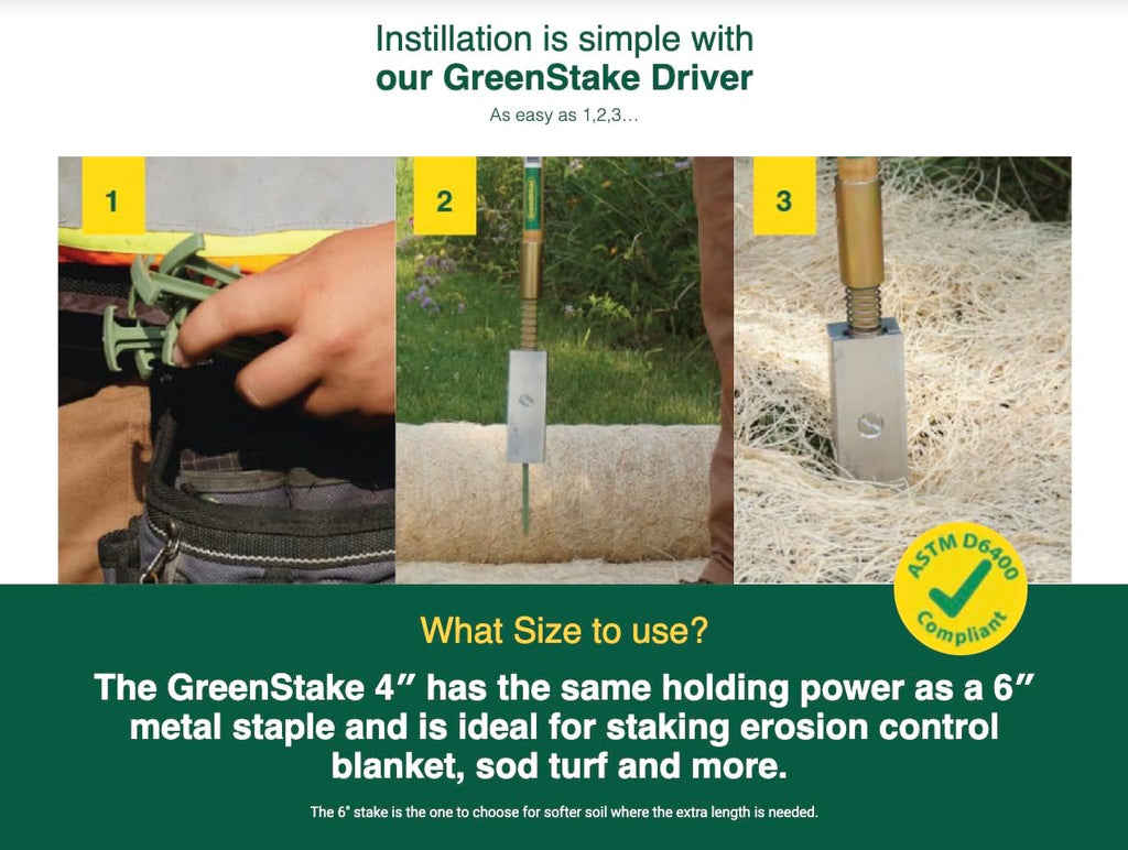 GreenDriver Installation Tool for Biodegradable Staples – Contractor Grade, Fits 4' & 6' GreenStake Staples – Fast Single-Load Staple Driver for Erosion Blankets, Turf, and Landscape Fabric