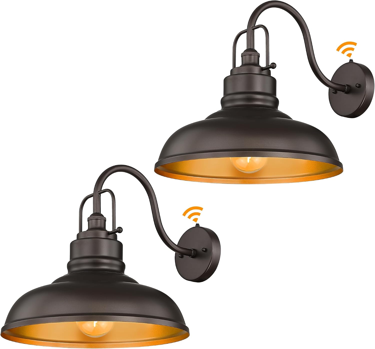 zeyu 2 Pack Outdoor Barn Light Fixtures, Farmhouse Wall Lights for Front Porch, 18' Dusk to Dawn Sensor Wall Sconces in Oil Rubbed Bronze Finish, 016-1BL-PC-2 ORB