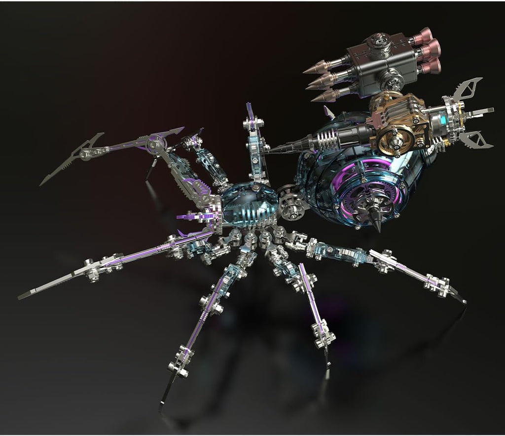 3D Metal Puzzle Spider Model Kit for Adults with Light, 602 PCS Mechanical Metal War Spider Steampunk Animal DIY Assembly Jigsaw Puzzle Model Desk Gifts for Adults