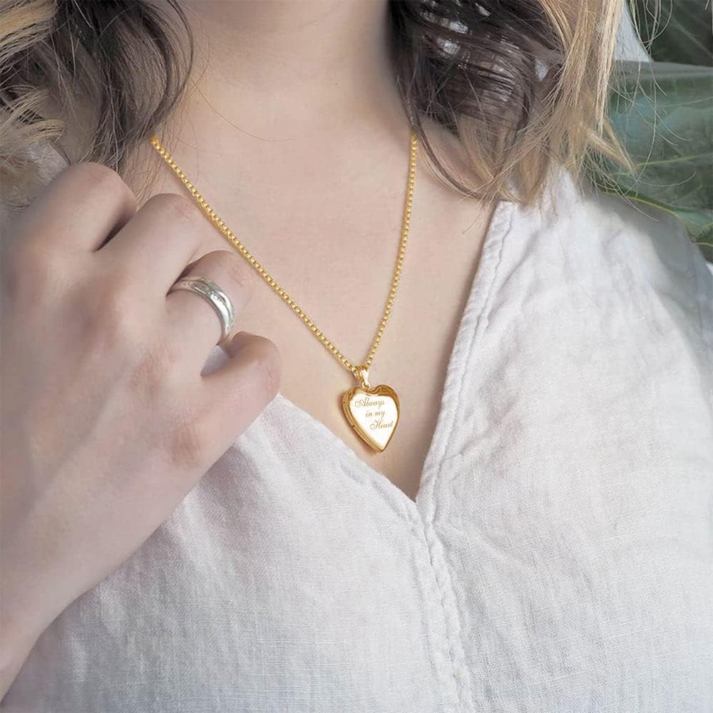PicturesOnGold.com Personalized Always in My Heart Silver Or Gold Heart Locket Pendant Necklace Jewelry Gifts for Men & Women - 3/4 Inch X 3/4 Inch - Includes 18 inch Cable Chain