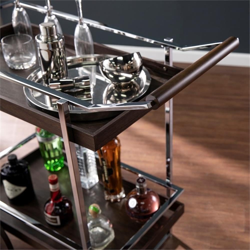 SEI Furniture Dorben Rolling Bar Cart, Wine Glass and Glass Holder, Brown