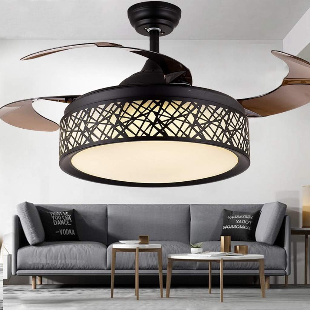 42in Retractable Ceiling Fan with Remote and Lights Black, Modern Silent Chandelier Fans Lighting with 3 Light Colors 3 Speed for Dining/Living Room Hotel