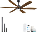 60 Inch Outdoor Smart Ceiling Fan with Light, Alexa/App/Remote Control, Modern Farmhouse Style, High CFM Quiet DC Motor, 6 Solid Wood Blades Damp Rated, for Indoor Living Room Exterior Patio