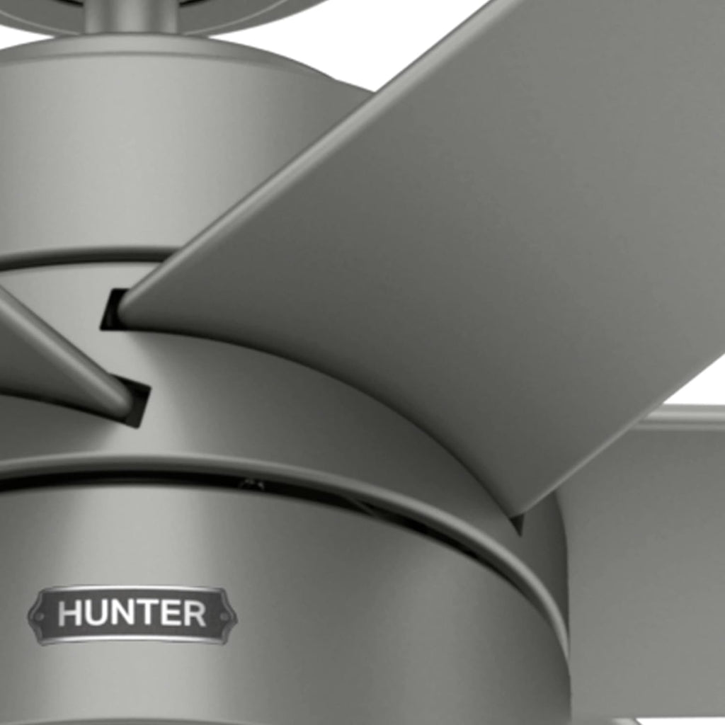 Hunter 72 inch Outdoor or Indoor Ceiling Fan with LED Light - Ceiling Fan with Wall Control, For Patio, Garage, or Porch, Quiet, Standard Mount, 6 Blades - Solaria 59629, Matte Silver