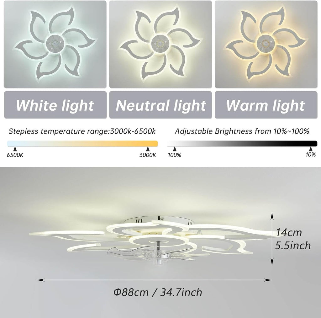 Ceiling Fan with Light and Remote, Ceiling Fan Lamp, Compatible with Alexa Google Home, Intelligent Ceiling Blades with Light and Remote Control, Dimmable, Reversible 6 Speeds, DC Motor (Color : 2)