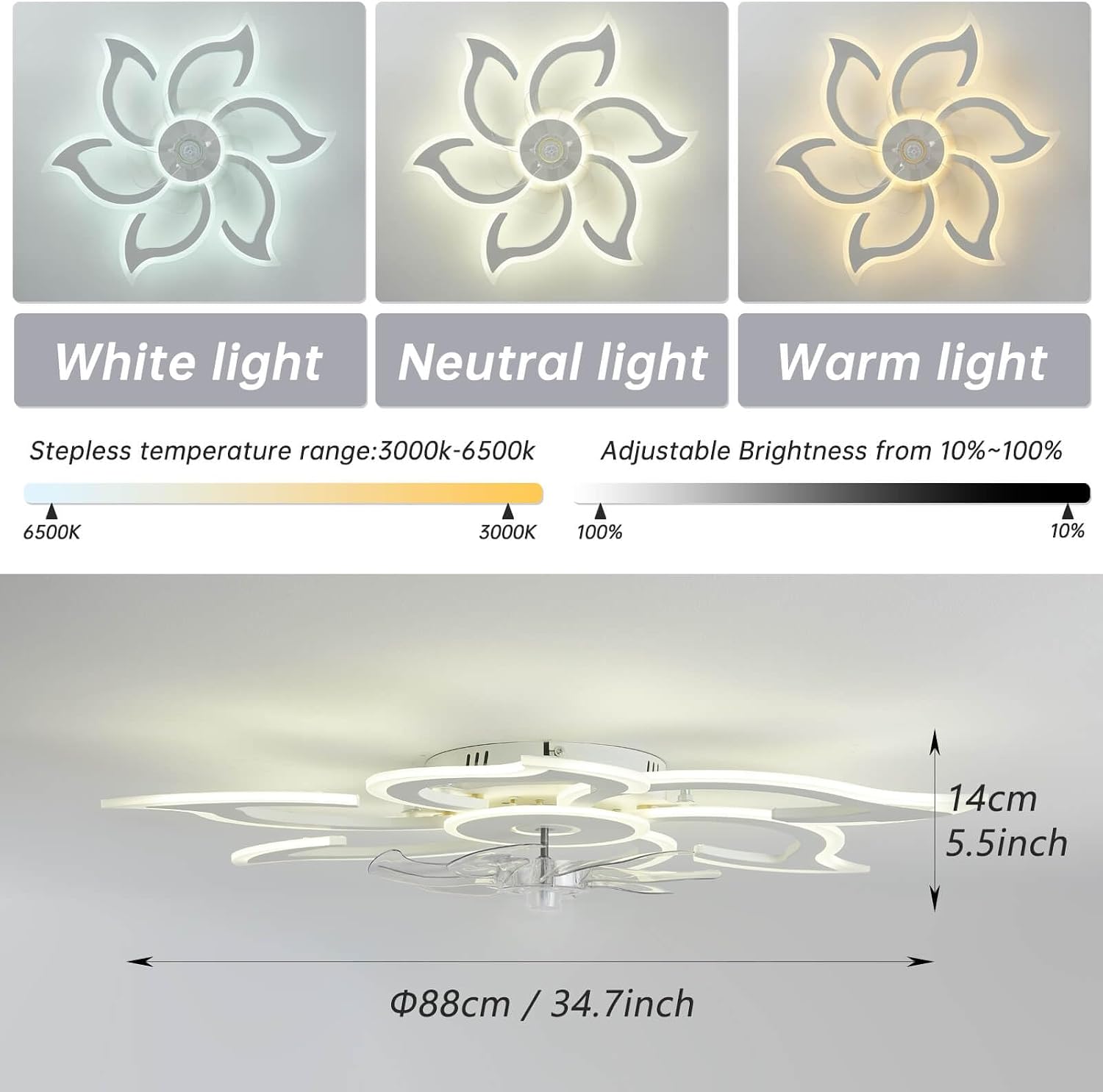 Ceiling Fan with Light and Remote, Ceiling Fan Lamp, Compatible with Alexa Google Home, Intelligent Ceiling Blades with Light and Remote Control, Dimmable, Reversible 6 Speeds, DC Motor (Color : 1)