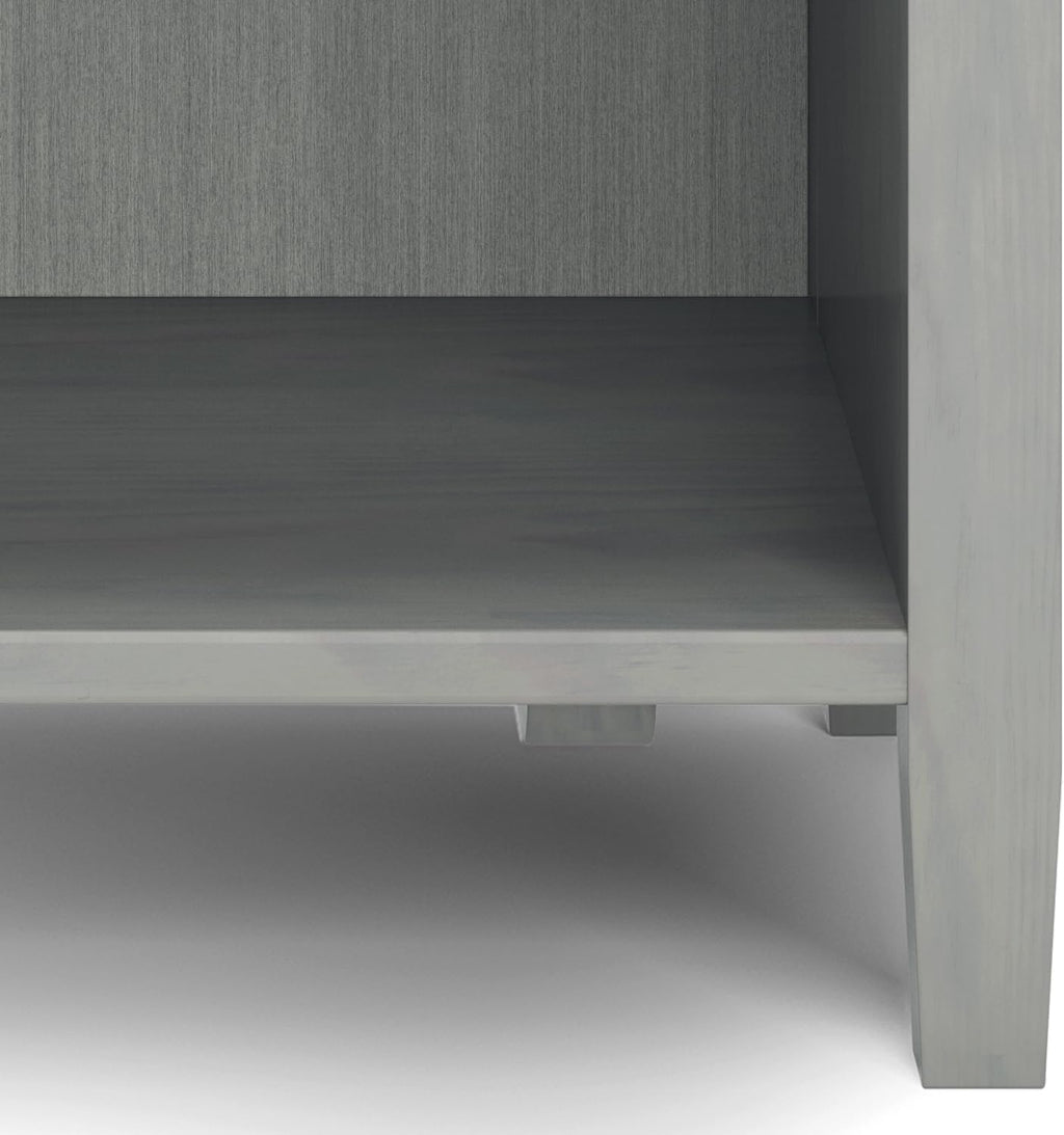 SIMPLIHOME Warm Shaker Bedside Table - 24 inch Wide Solid Wood Nightstand in Fog Grey, Transitional Bedroom Side or End Table with 2 Drawers, Open Shelf Storage and Brushed Nickel Hardware