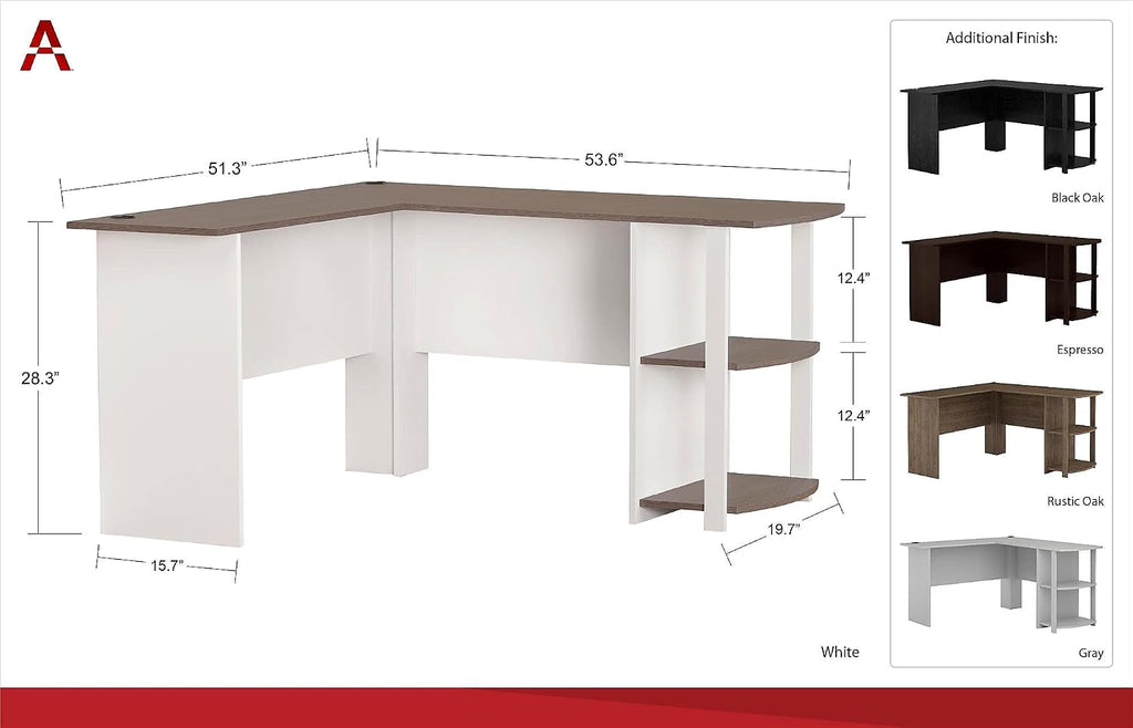 Ameriwood Home Dakota L-Desk with Bookshelves, Black Oak