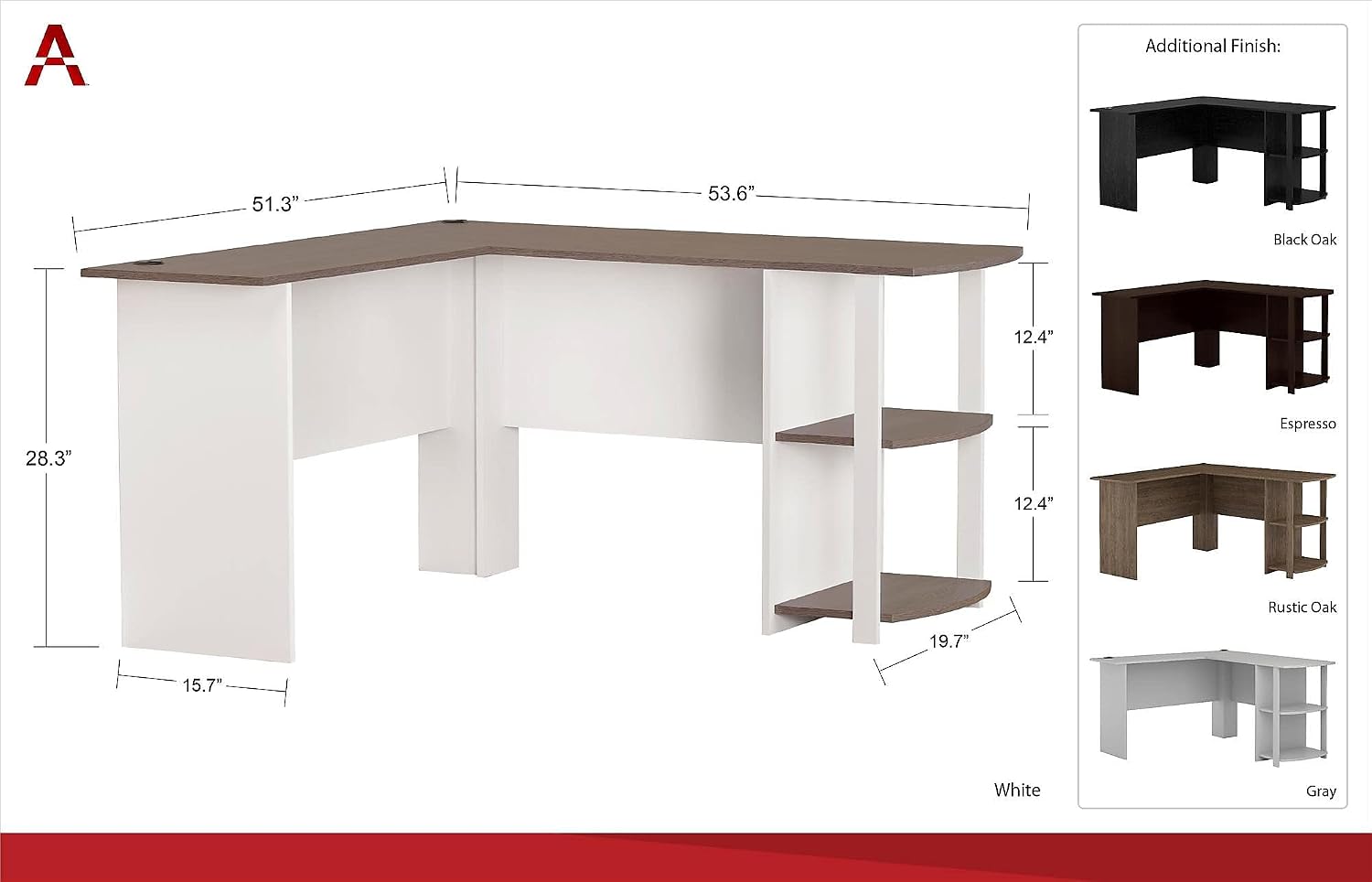 Ameriwood Home Dakota L-Desk with Bookshelves, Black Oak