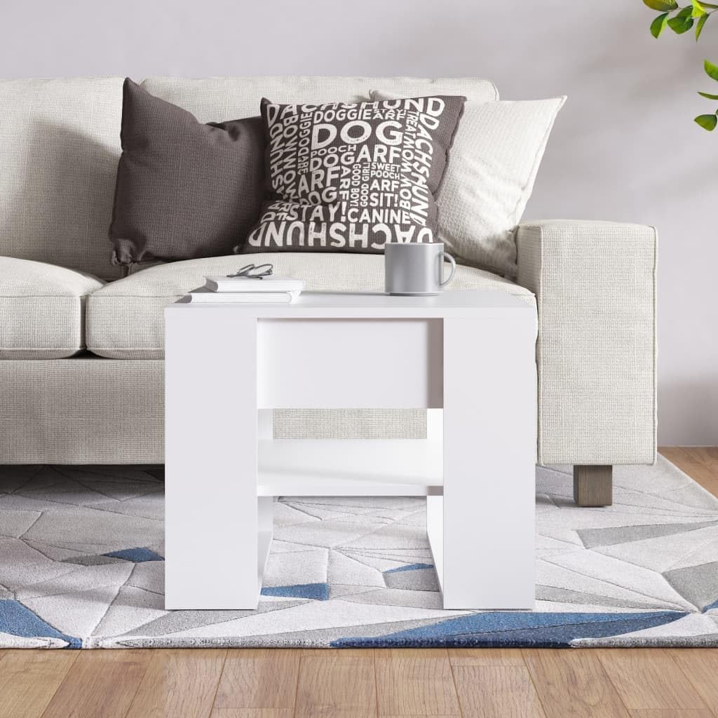 Simple Design Coffee Table with Storage Shelf, Living Room Side End Table for Home, Office, White 21.9'x21.7'x17.7' Engineered Wood,-306