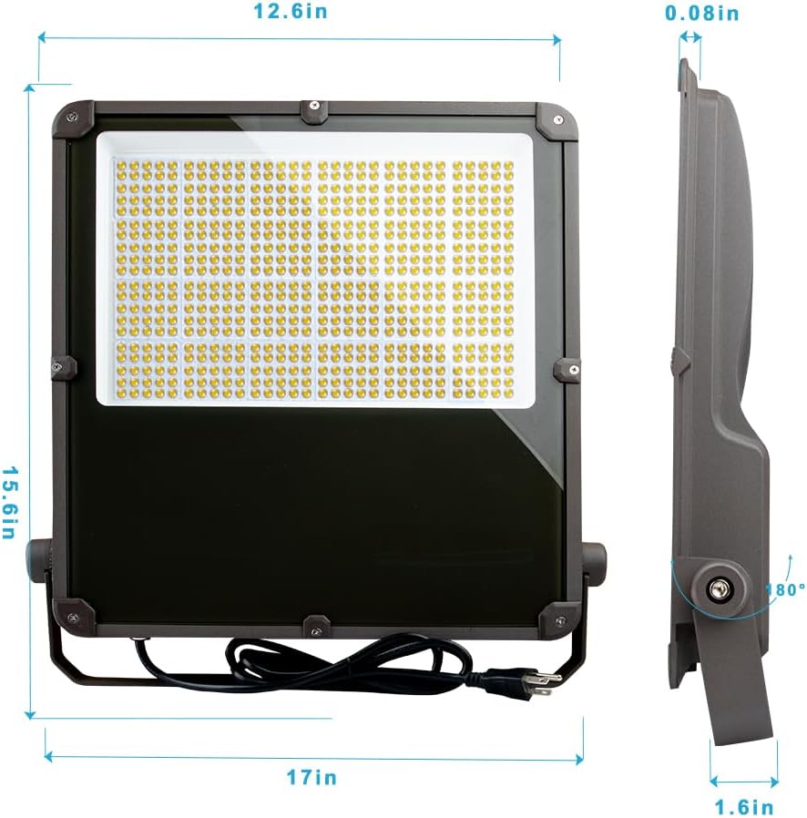200W LED Flood Light Outdoor 30000Lm Led Stadium Light with Dusk to Dawn photocell, IP65 AC100-277V Commercial Area Lighting with Plug for Backyard/Basketball Court-2Pack