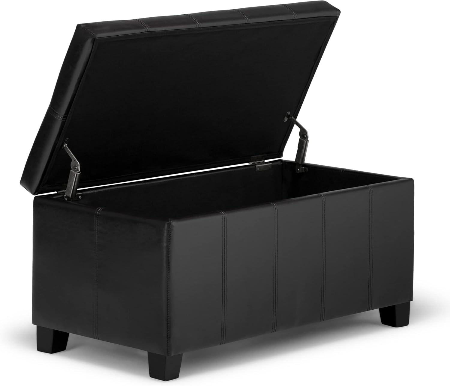 SIMPLIHOME Dover Storage Ottoman Bench - 36 inch Wide Upholstered Vegan Leather Rectangular Lift-Top Ottoman in Midnight Black, Contemporary Bench for Living Room with Safety Hinges
