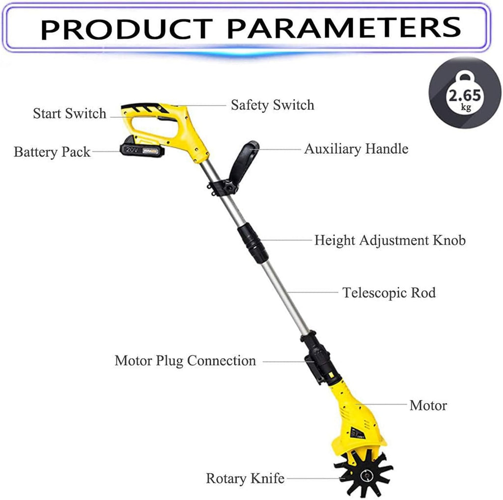 Electric Tiller,Cordless Garden Tiller Rotavator, Depth 17cm, Cultivated Land Width 10cm, Adjustable Cultivator for The Garden,Vegetable Plots,110V (110V)