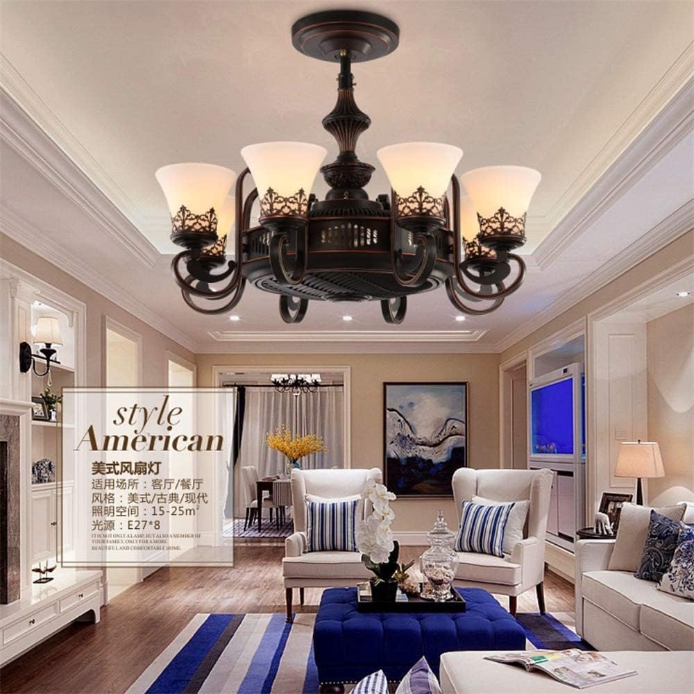 Retro Chandelier, Negative Ion Invisible Ceiling Fan Light with Remote Control, Three Functions Include Lighting, Fans and Clean Air