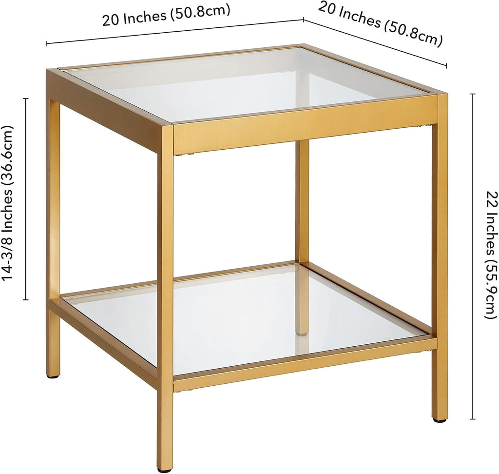 Henn&Hart 20' Wide Square Square Side Table in Brass, Table for Living Room, Bedroom