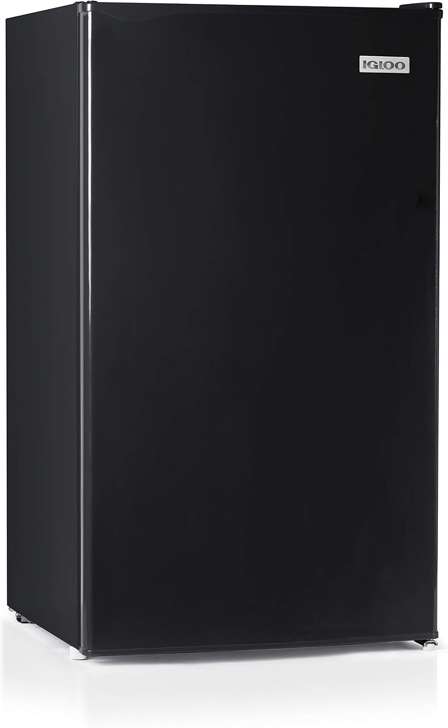 Igloo IRF32BK Single Door Compact Refrigerator with Freezer, Slide Out Glass Shelf, Perfect for Homes, Offices, Dorms, 3.2 Cu.ft