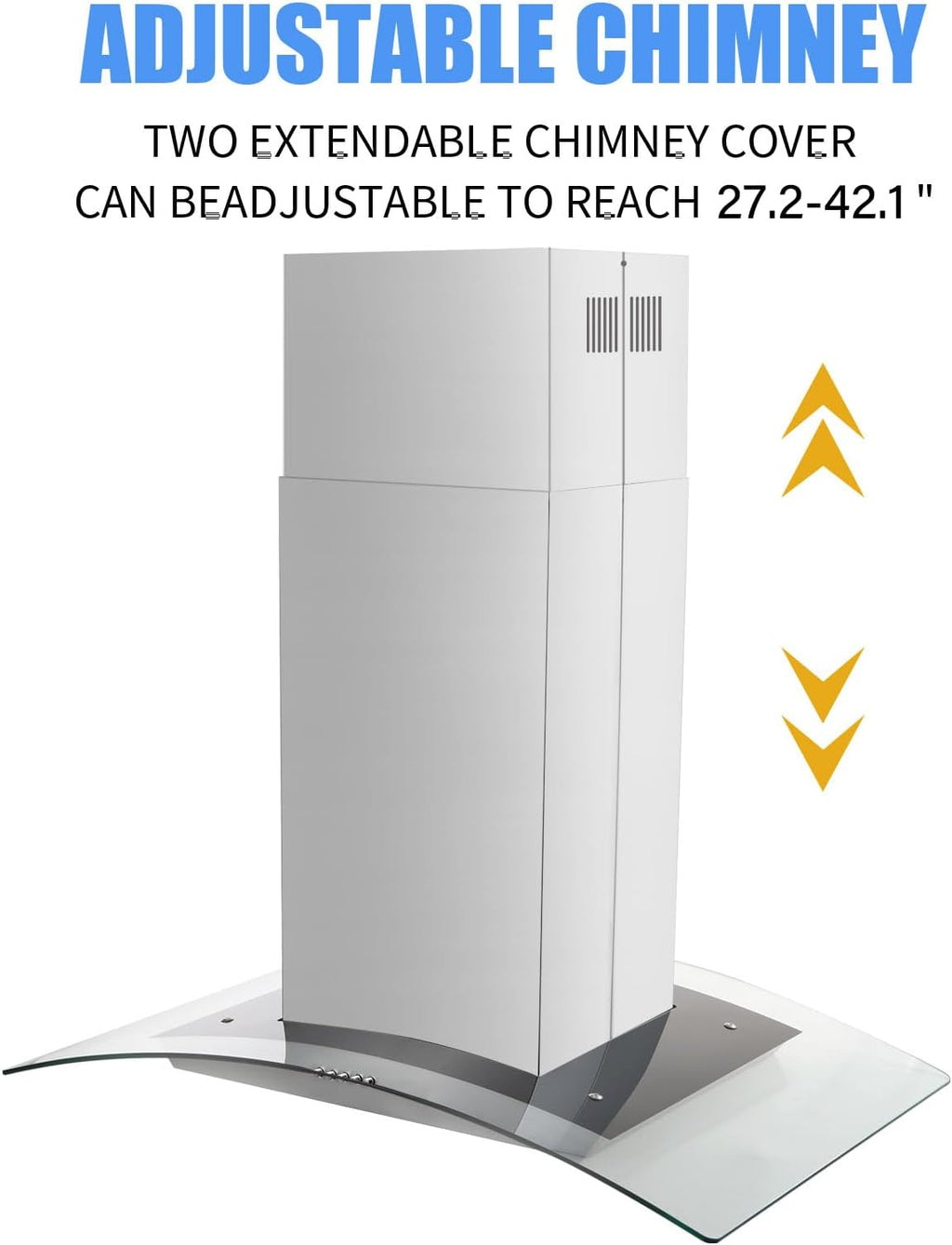 JOEAONZ Island Range Hood 36 inch 700 CFM, Ceiling Mount Kitchen Vent Hood Ducted/Ductless Convertible, 4 LED Lights 5-Layer Filters Extractor Stove Exhaust Fan, Curved Tempered Glass Stainless Steel