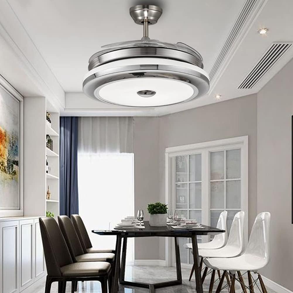 36' Modern Ceiling Fan with Light and Remote Control Retractable Chandelier Fixture 3 Lighting Color 3 Speed Fandelier for Kitchen Bedroom