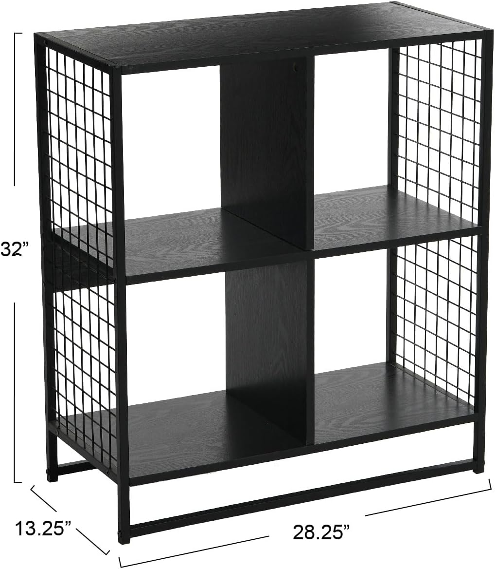 Household Essentials Black Oak & Iron 4-Cube Display Shelf