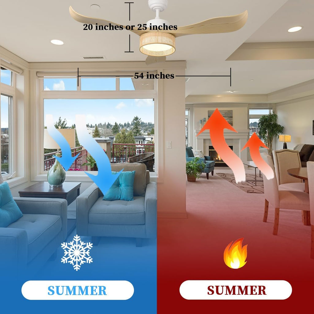 Eamonex 52 inches LED Bamboo DC Ceiling Fan with Light Fixture and Remote Control,Boho Wooden Bohemian Dimmable Rattan Wicker Fandelier for Indoor,Outdoor,Bedroom,Living room,Dining room