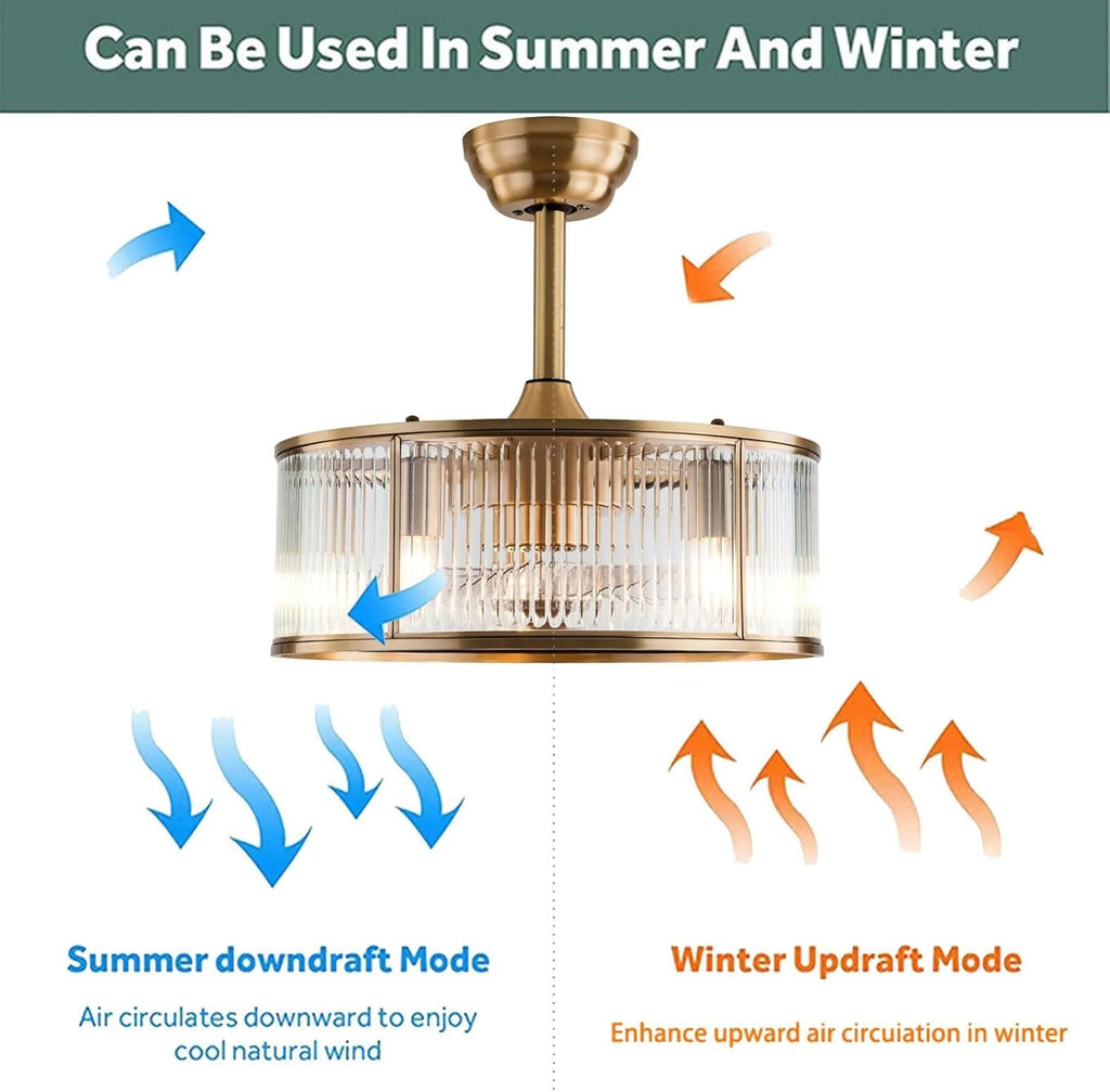 Ceiling Fan Light 18' Retro Caged Chandelier Kitchen Island Pendant Lamp With Remote 6Speeds Adjustable Speed Low Noise & Timing Function Stylish Exterior For Bedroom Study Living Room (40W Gold)