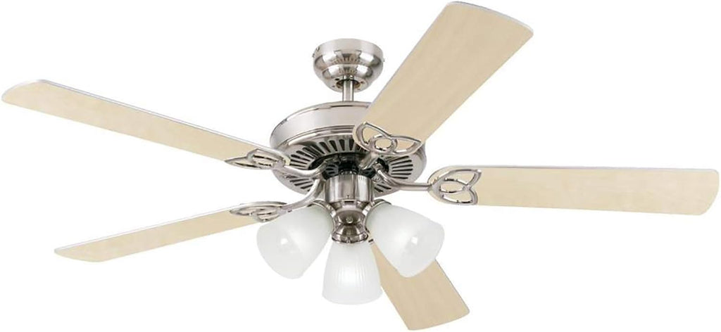 Ciata Lighting 52 Inch Vintage Indoor Ceiling Fan with Dimmable LED Light Fixture and Frosted Ribbed Glass in Brushed Nickel Finish with Reversible Rosewood/Light Maple Blades