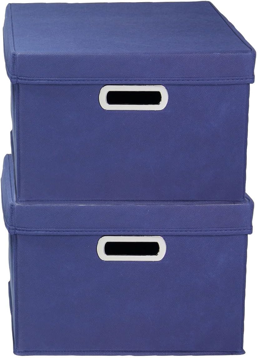 Household Essentials Fabric Storage Boxes with Lids and Handles, Blue (Pack of 8)