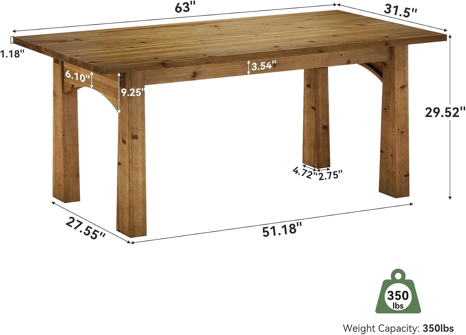 Solid Wood Executive Desk, 63-Inch Computer Desk with Sturdy Wooden Legs, Farmhouse Workstations Writing Table Conference Table Business Furniture for Home Office