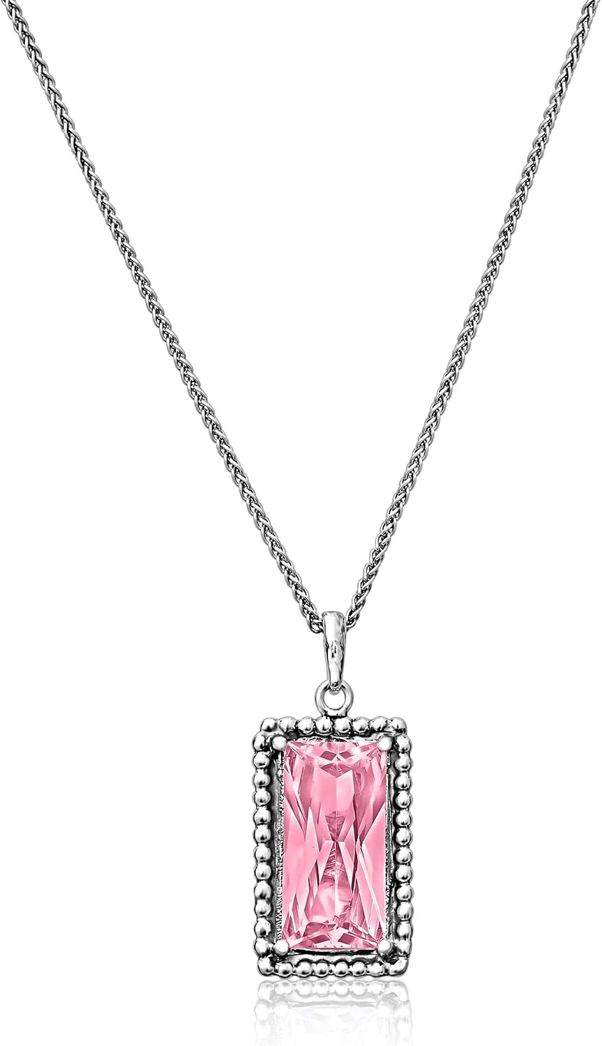JEAN RACHEL JEWELRY 925 Sterling Silver Necklace for Women - Baguette with Cubic Zirconia Vintage Design - Hypoallergenic, Lead & Nickel Free - Artisan Handcrafted Statement Necklace