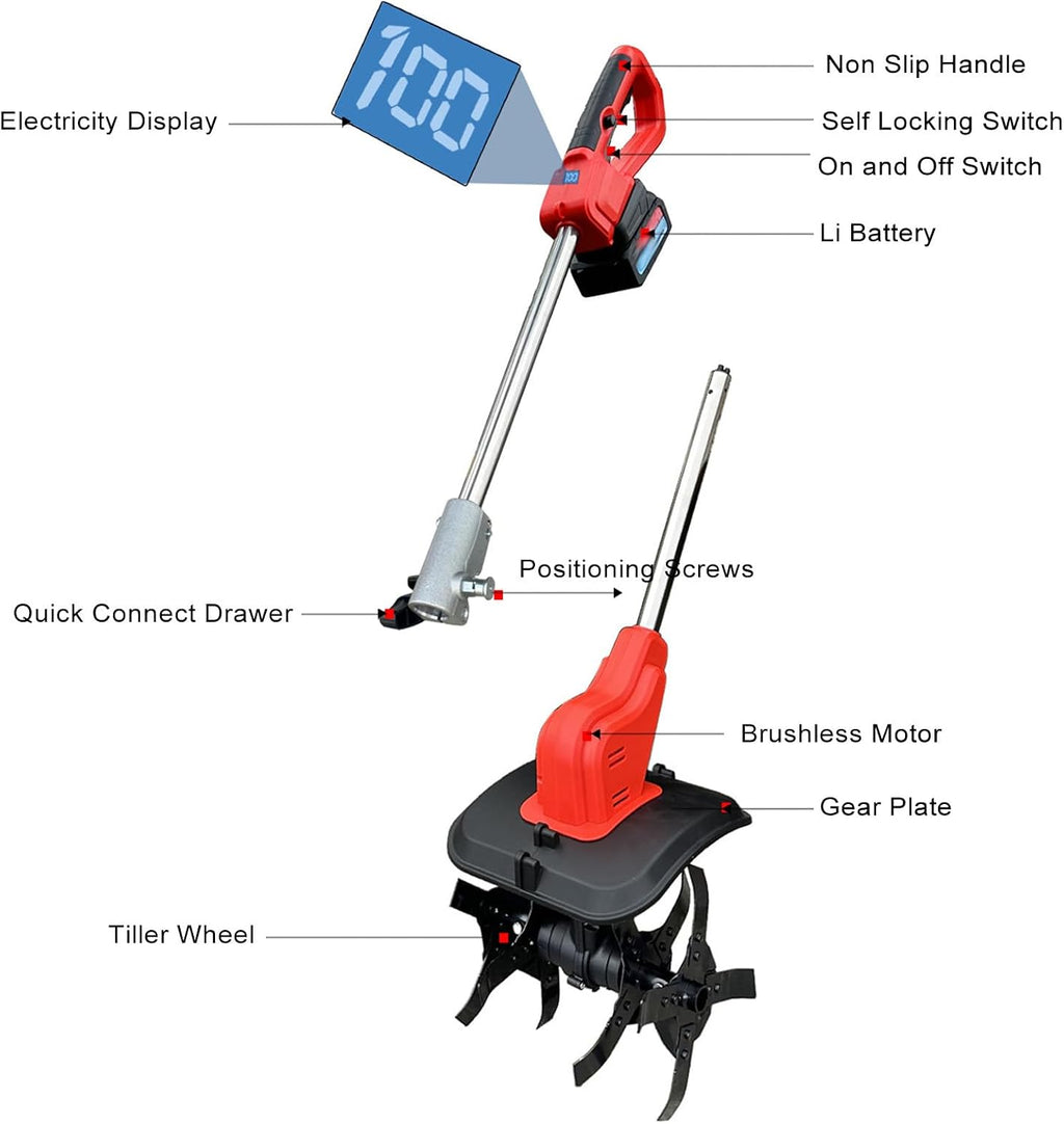 Electric Tiller Cultivator Electric Garden Rototiller Gardening Machine and Equipment for Lawn, Yard, and Grass