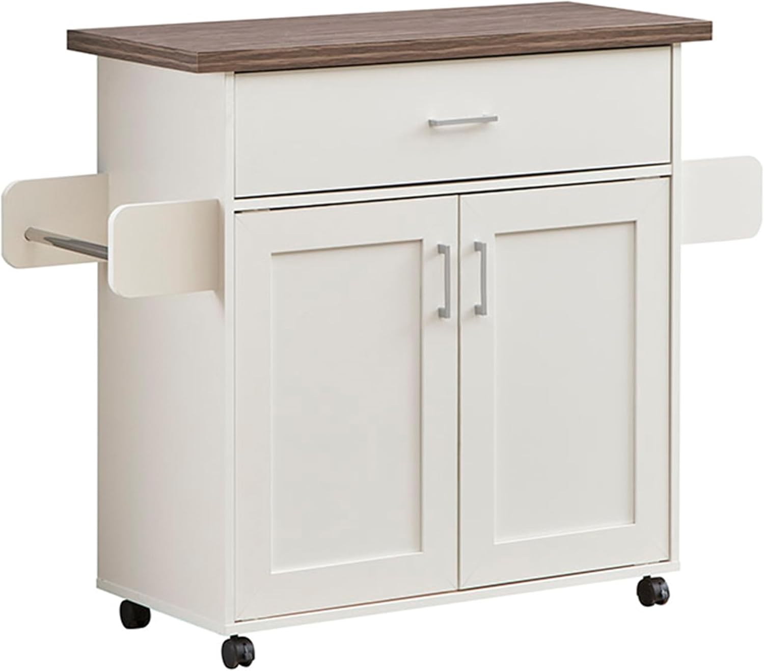 Deluxe Mobile Kitchen Island Cart with Water Resistant Top, Storage Cabinets, Adjustable Shelves, Spice Rack & Paper Towel Holder, Coffee Bar or Rolling Kitchen Cart with and Locking Wheels