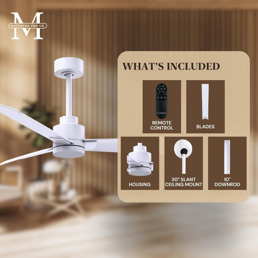 Matthews AK-MWH-MWH-42 Alessandra Wet Rated 42' Outdoor Ceiling Fan without Light, Remote Included, Silent DC Motor, Matte White