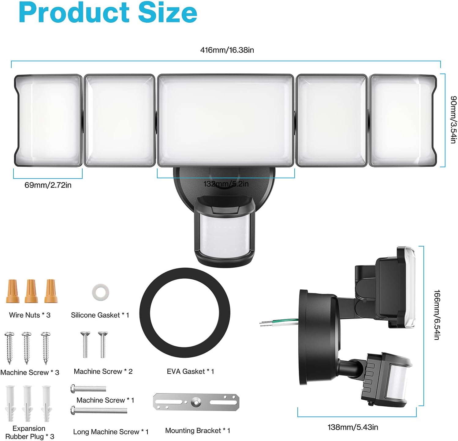 Olafus 130W Motion Sensor Outdoor Lights, 13000LM 2 Pack Motion Sensor Flood Light, Dusk to Dawn Outdoor Lighting, IP65 Waterproof Motion Detector Lights for Outside, Black