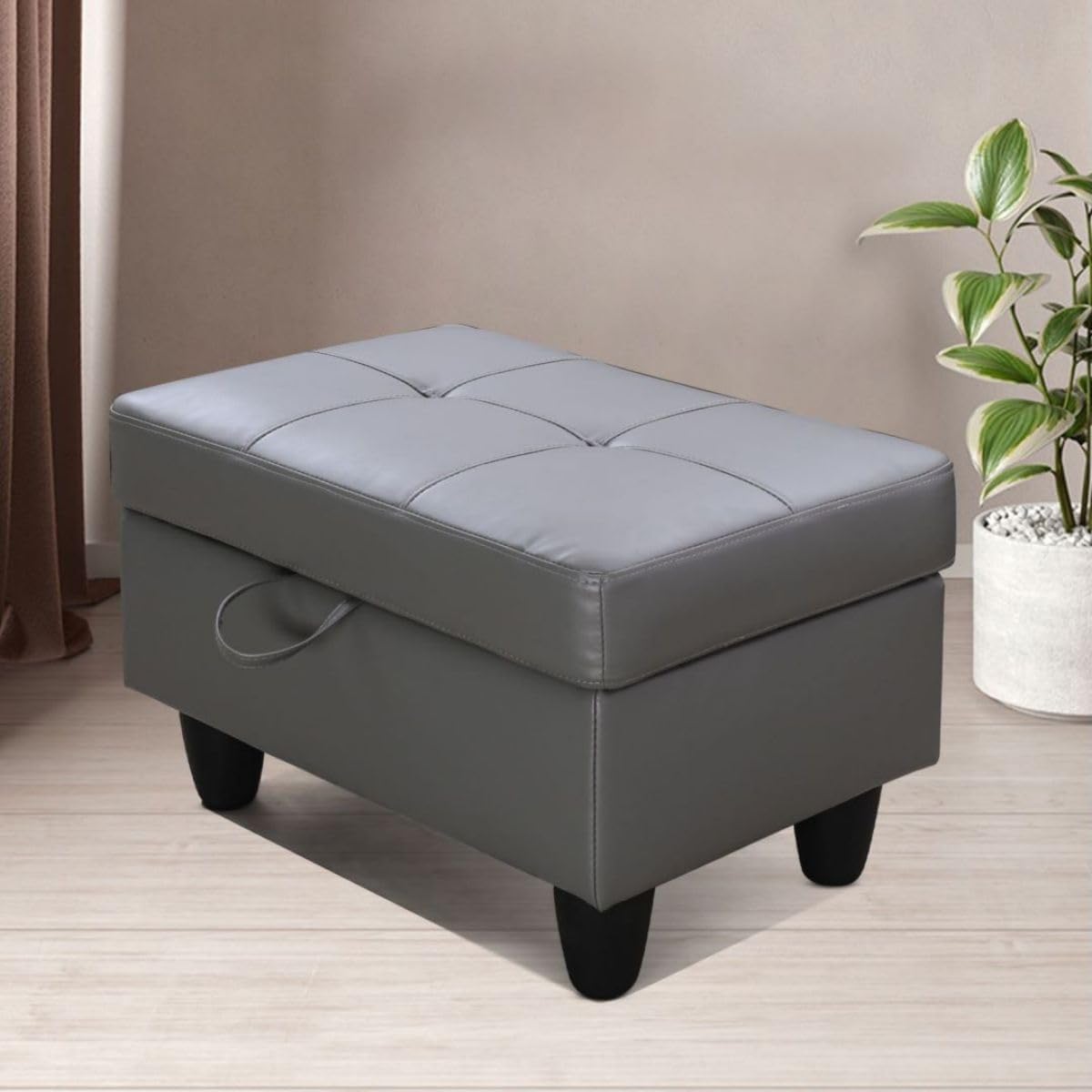 Ottoman Storage Ottoman Bench Faux Leather Footrest Footstool with Hinged Lid for Living Room, Bedroom, Entryway, Dark Grey, 28.5'X19'X17.5'
