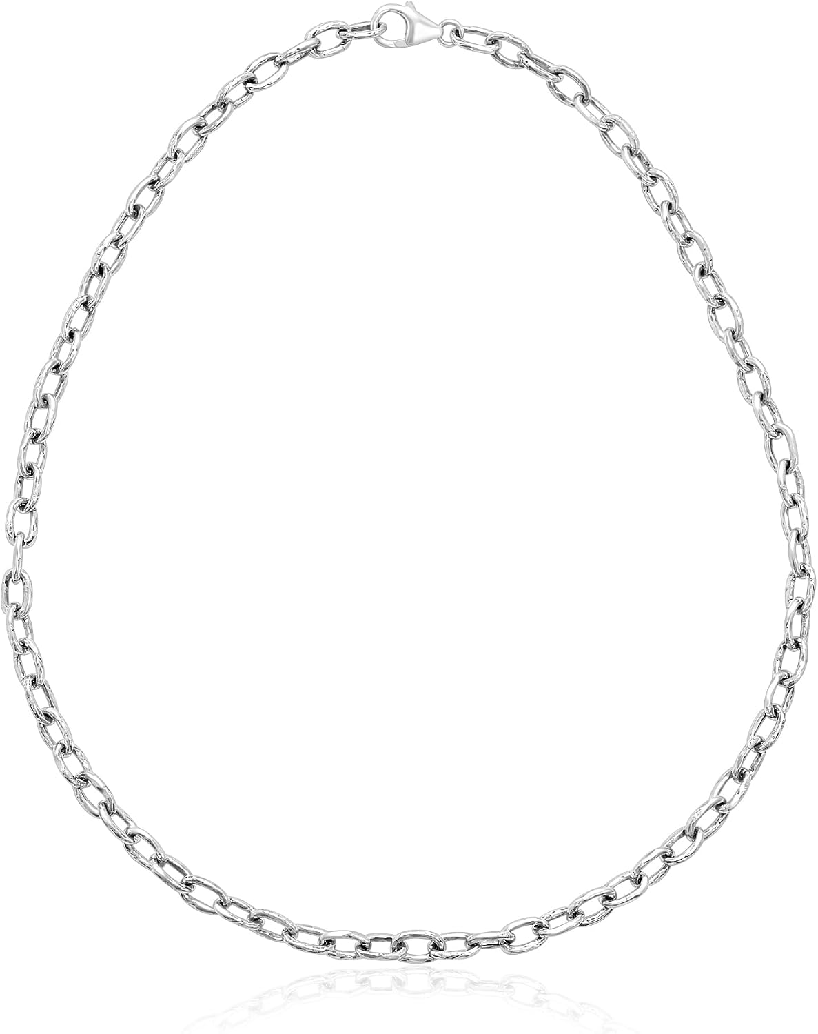 JEAN RACHEL JEWELRY Men's Solid 925 Sterling Silver Hammered Cable Chain Necklace - Heavy Oxidized Links - Antique Finish