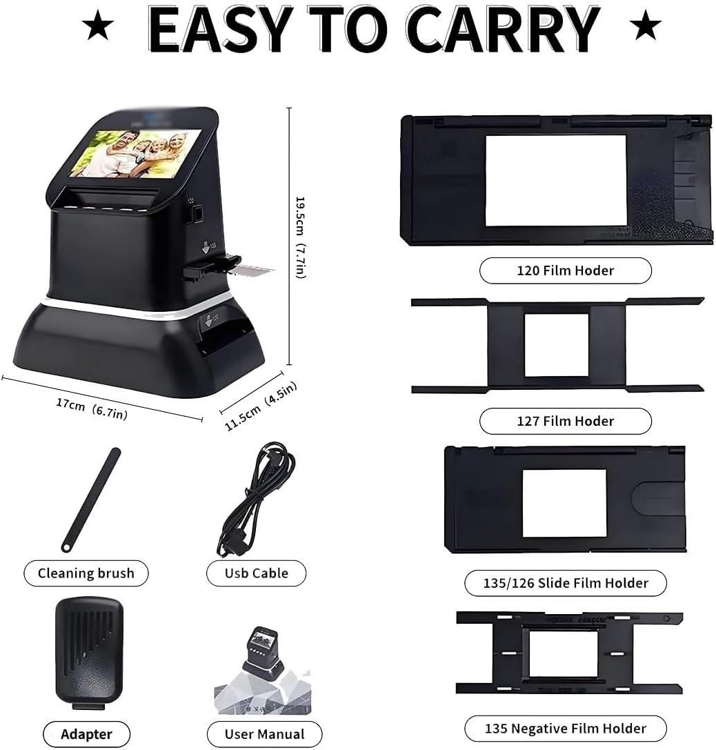 22MP 35mm/120/126/127/135 Film Scanner with 4.3' LCD – Converts Slides & Negatives to Digital JPEG, No Computer Required