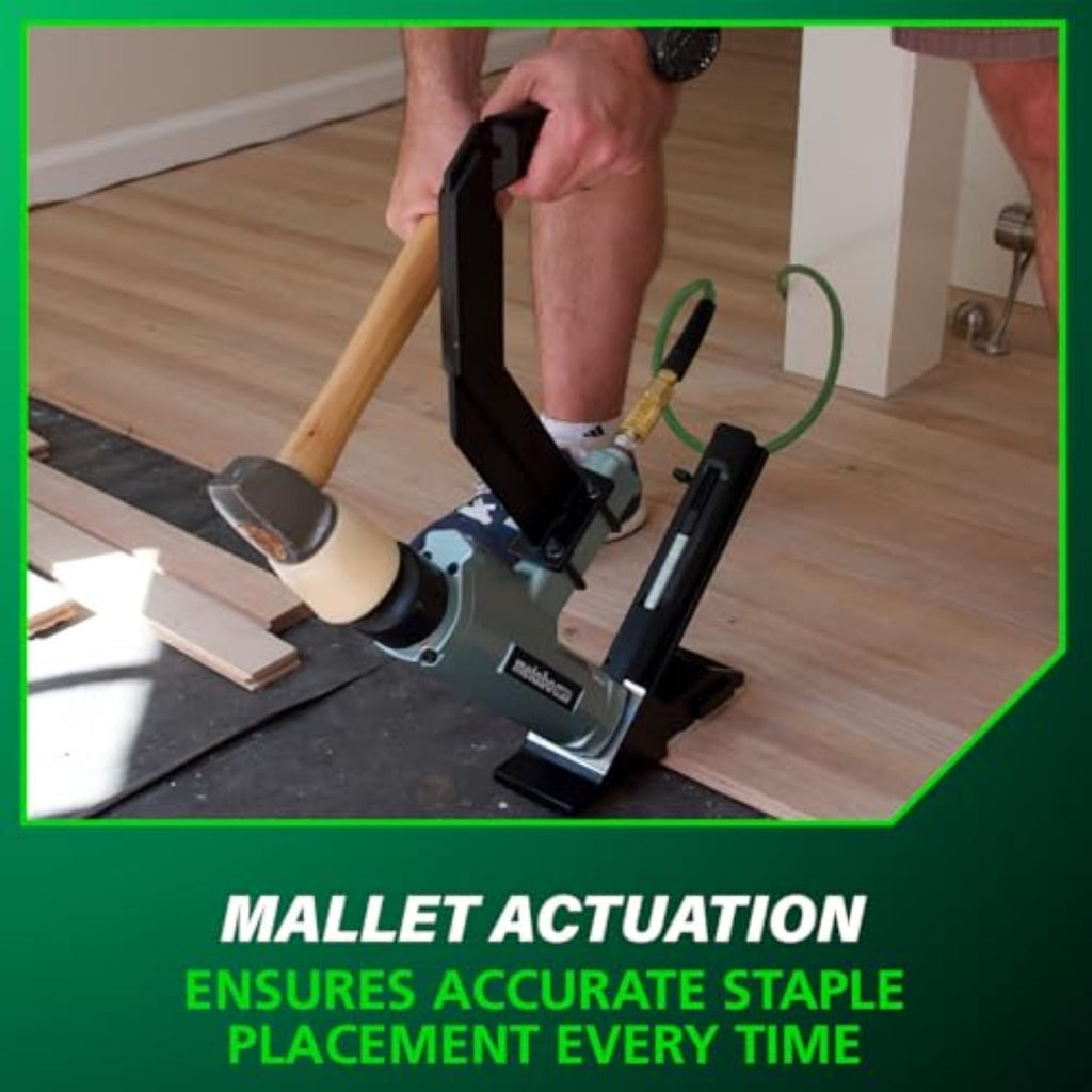 Metabo HPT Flooring Stapler, Pro-Preferred Pneumatic Power Nailers in Flooring Tools, Power Stapler with Detachable Long-Reach Handle, 15.5 Gauge, 1/2' Staples, Length 1' to 2', N5010AB